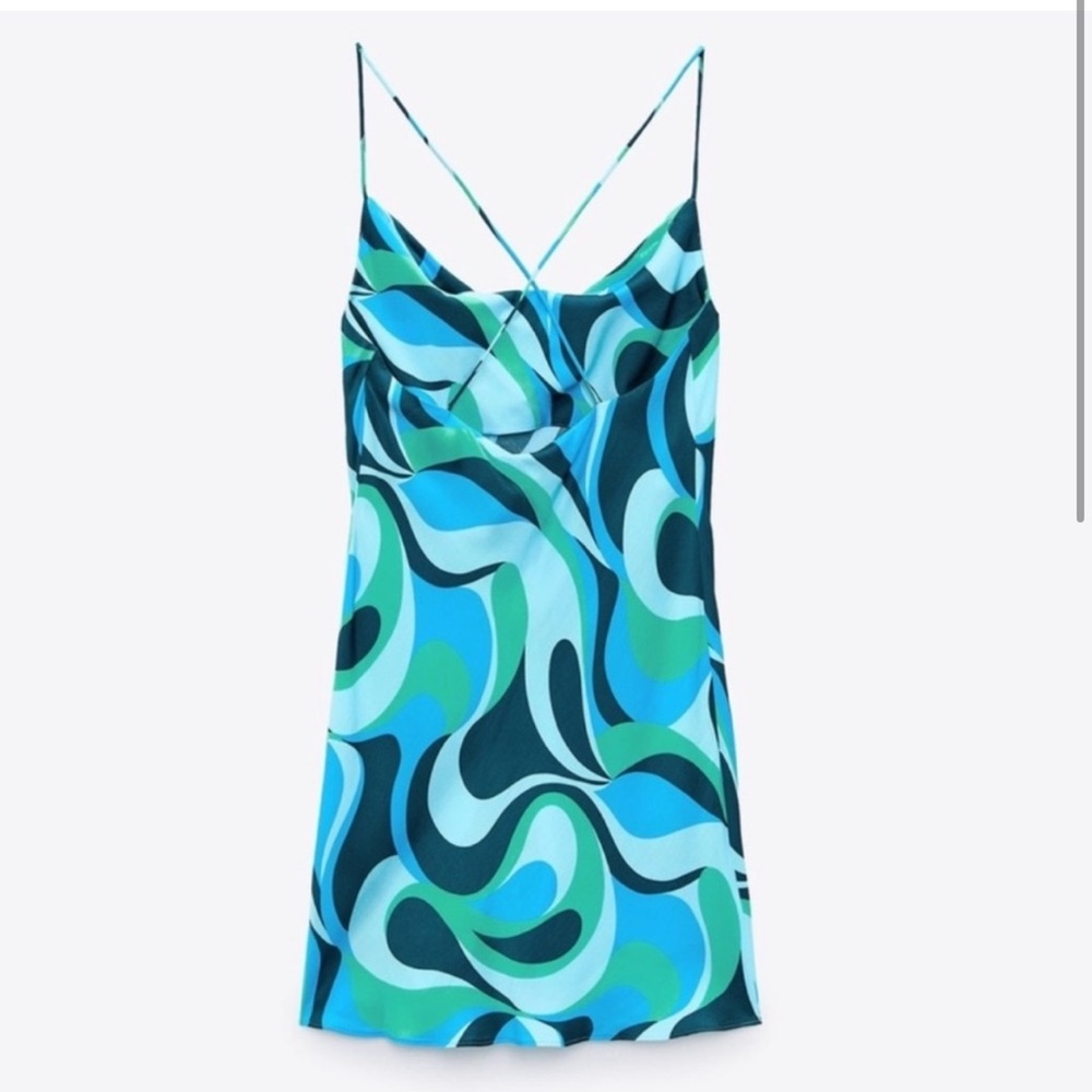 Zara Blue and Green Swirl Mini Dress